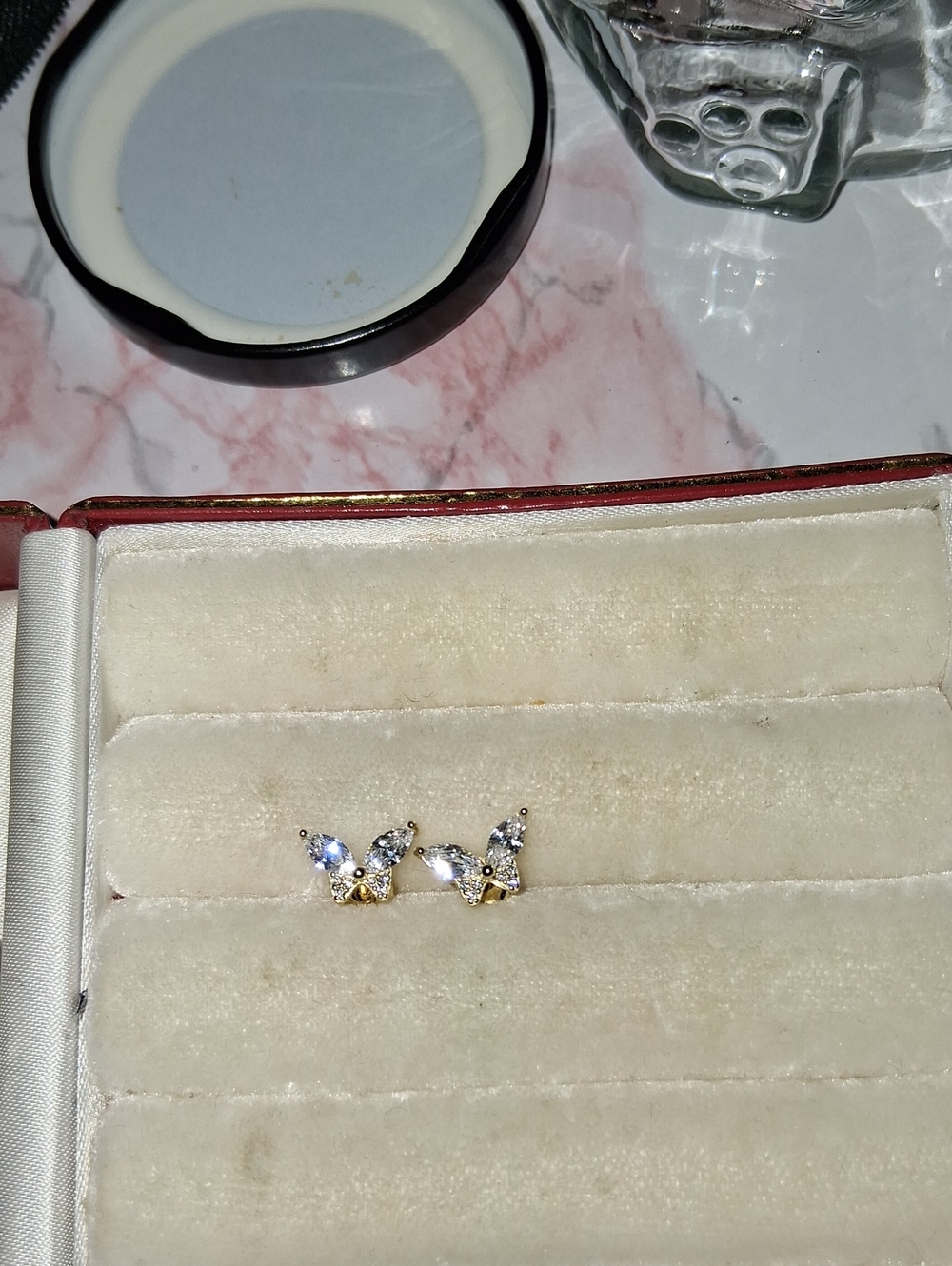 Gold Over 925  Butterfly Cubic Zirconia Stud Earrings - White
